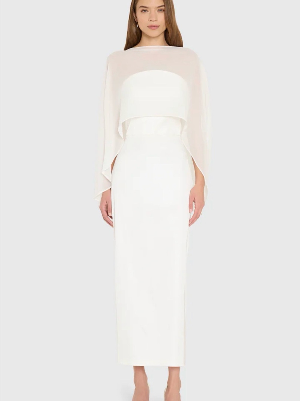Amanda Uprichard Ivory Cape-Overlay Column Gown